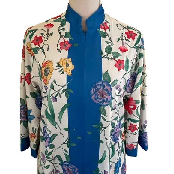 Evelyn Pearson Floral with Blue Accents Vintage Robe/Caftan M - Picture 3 of 11